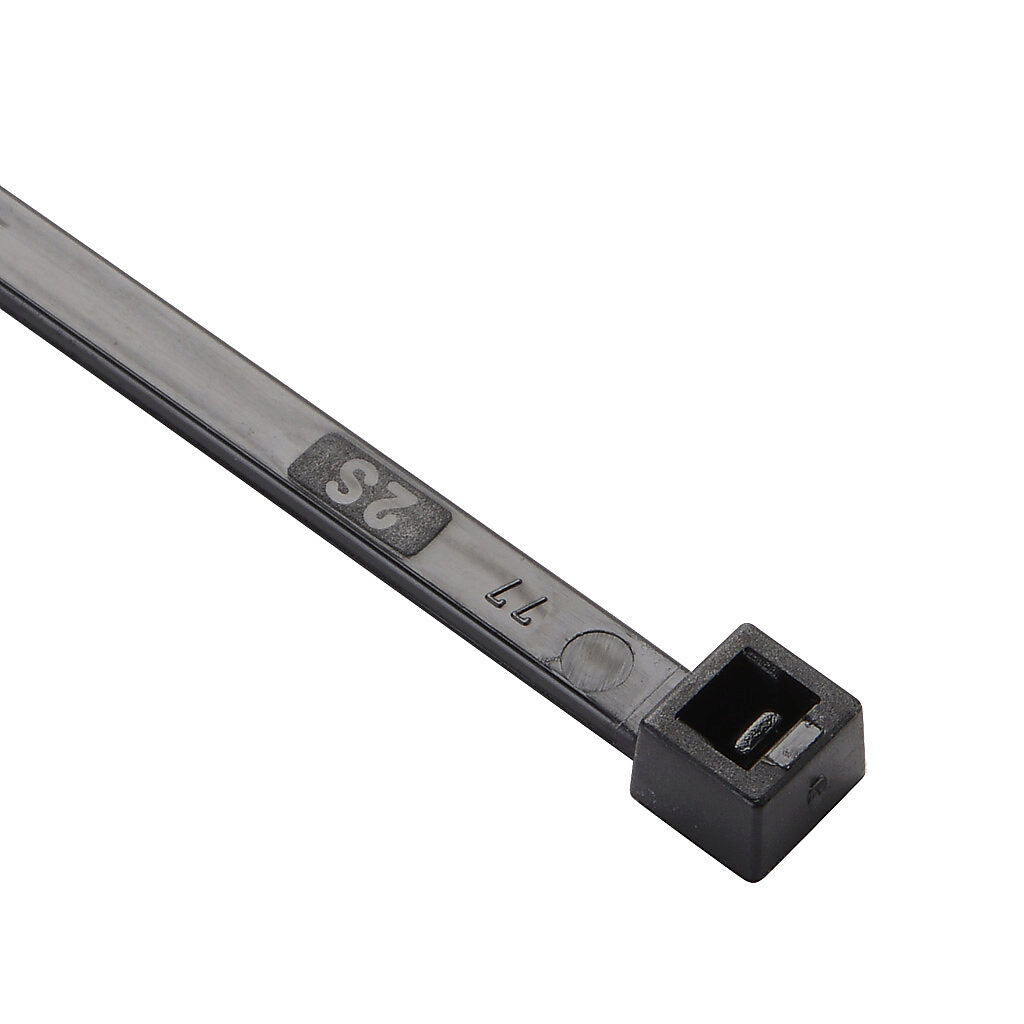 SEL.UVV2.425 - SapiSelco Selfit series standard cable tie, UV resistant, nylon 6.6, 11.02in length, 0.18in width, 48lb tensile strength, 2.99in maximum bundle diameter, black. Package of 100.