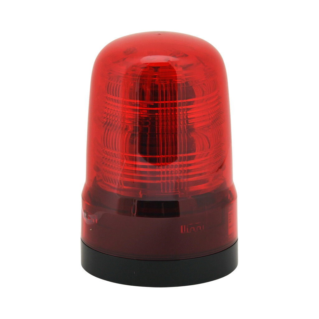 SF08-M1KTN-R - Patlite SF series LED industrial signal beacon, 80mm, red, (22) selectable flashing and rotating patterns, IP66, NEMA 4X/13, base mount, 12-24 VDC.