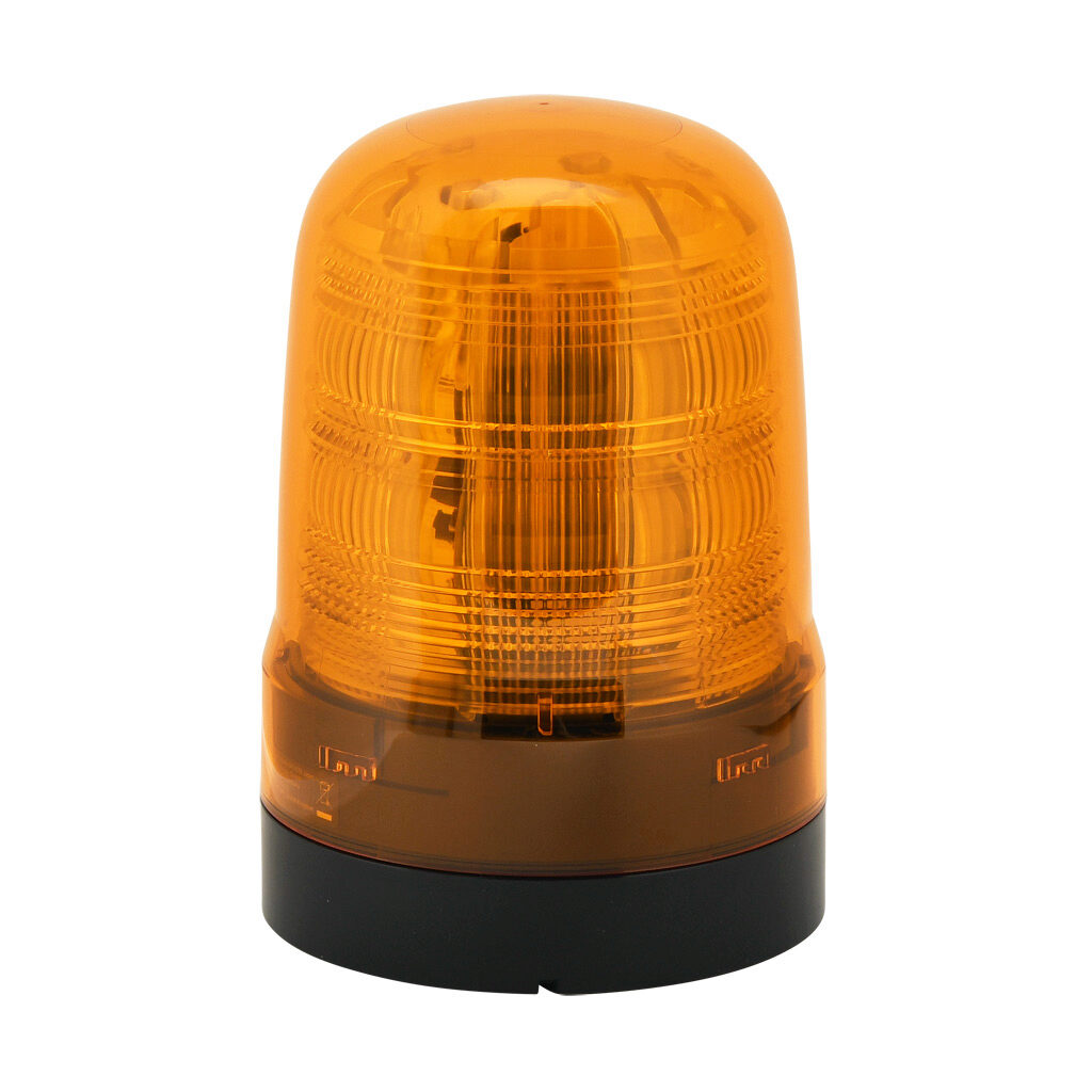SF10-M1KTB-Y - Patlite SF series LED audible-visual signal beacon, 88 dB at 1m, continuous tone(s), (22) selectable flashing and rotating patterns, amber, 100mm, 12-24 VDC, IP66, NEMA 4X/13, push-in terminal.