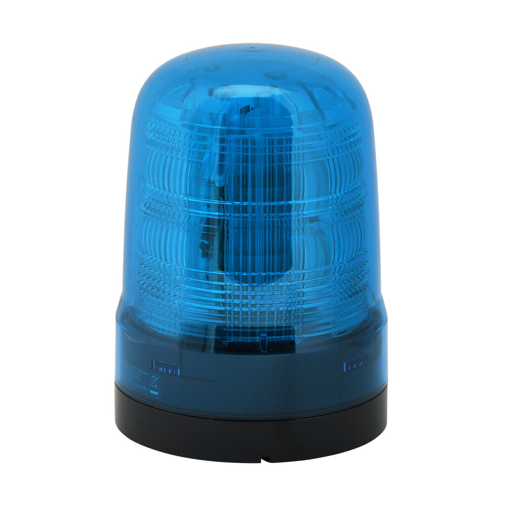 SF10-M2KTN-B - Patlite SF series LED industrial signal beacon, 100mm, blue, (22) selectable flashing and rotating patterns, IP66, NEMA 4X/13, base mount, 100-240 VAC.