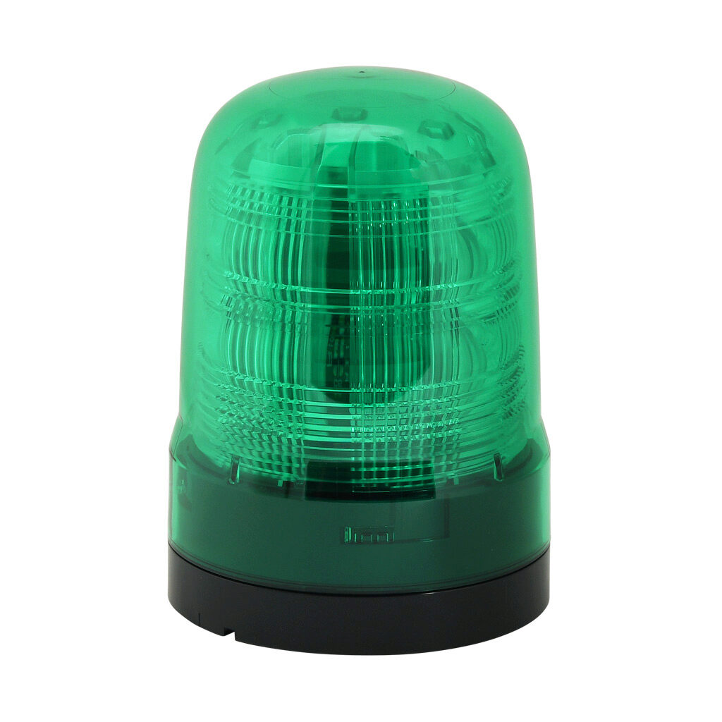 SF10-M2KTN-G - Patlite SF series LED industrial signal beacon, 100mm, green, (22) selectable flashing and rotating patterns, IP66, NEMA 4X/13, base mount, 100-240 VAC.