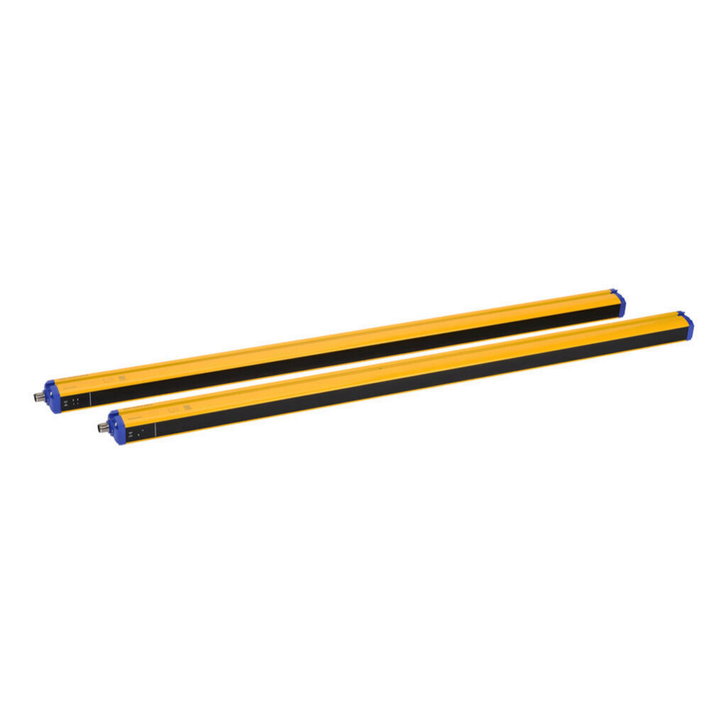 SG4-14-075-OO-E - Datalogic safety light curtain, sender/receiver pair, finger protection, 24 VDC, 14mm resolution, 750mm protected height, 0.2-6m operating distance, safety category Type 4, IP65, (1) 4-pin and (1) 8-pin M12 quick-disconnect.