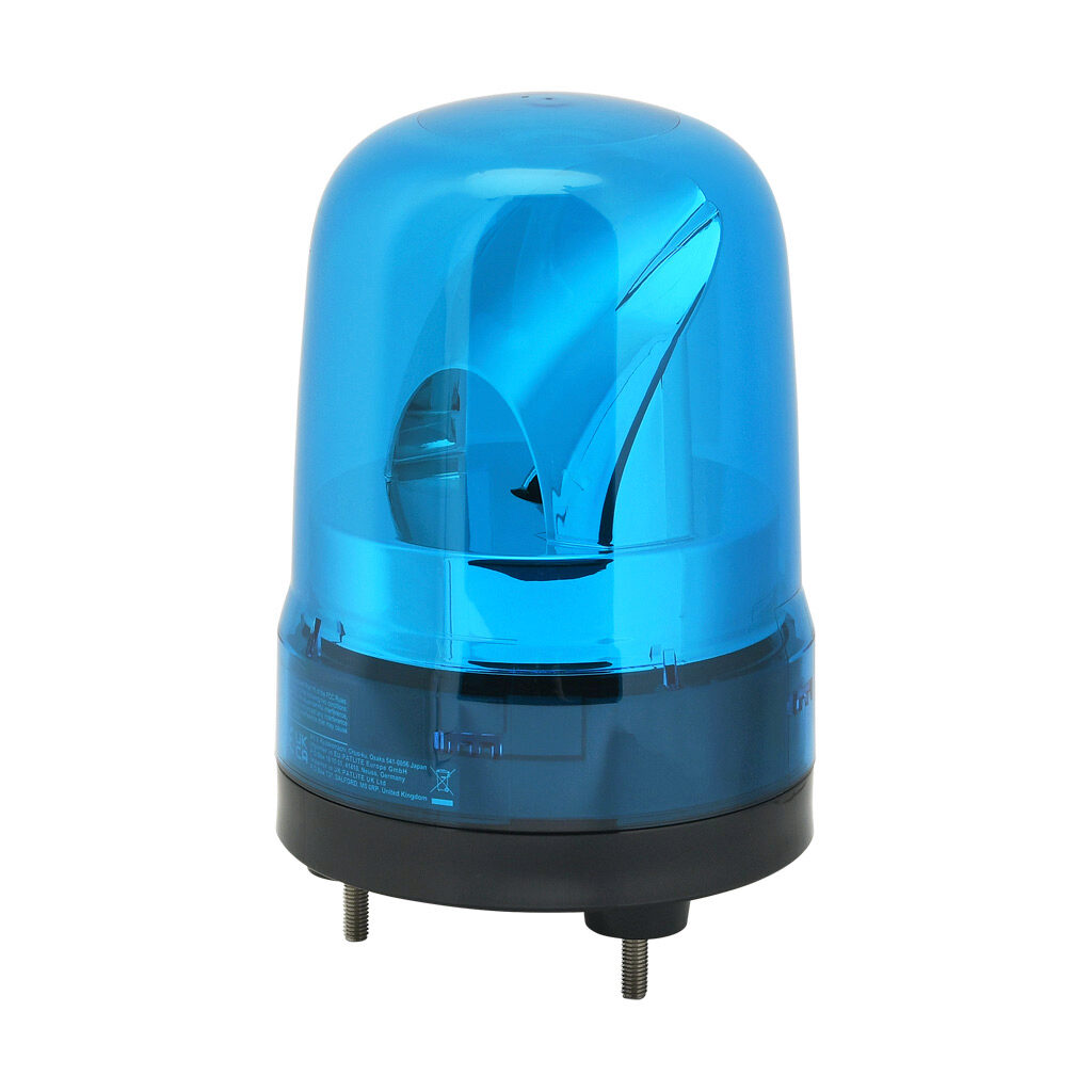 SKH-M1TB-B - Patlite SK series LED audible-visual signal beacon, 88 dB at 1m, intermittent tone(s), rotating (120rpm), blue, 100mm, 12-24 VDC, IP23, push-in terminal.