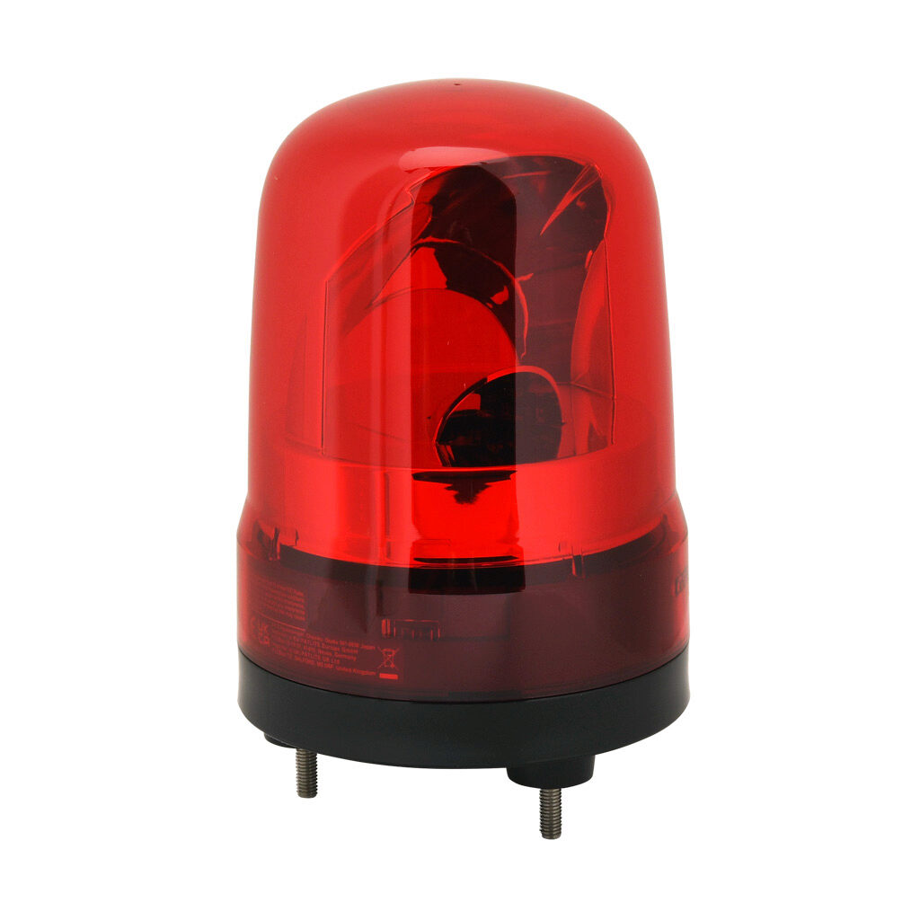 SKH-M1TB-R - Patlite SK series LED audible-visual signal beacon, 88 dB at 1m, intermittent tone(s), rotating (120rpm), red, 100mm, 12-24 VDC, IP23, push-in terminal.