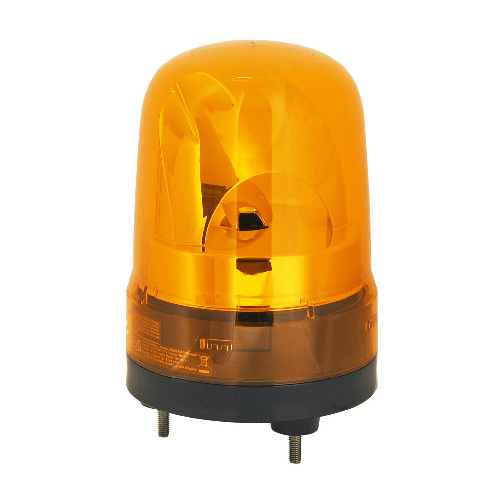 SKH-M1TB-Y - Patlite SK series LED audible-visual signal beacon, 88 dB at 1m, intermittent tone(s), rotating (120rpm), amber, 100mm, 12-24 VDC, IP23, push-in terminal.