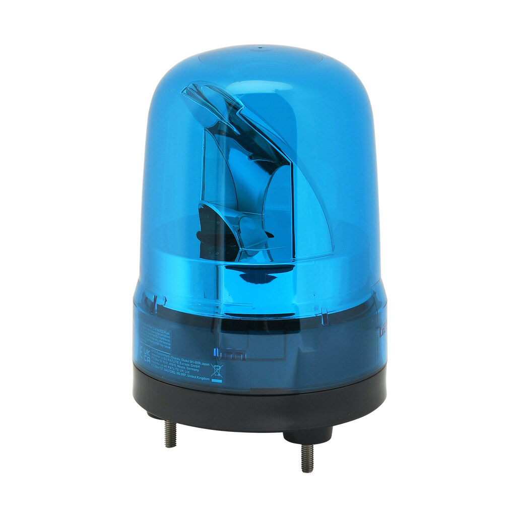 SKH-M2TB-B - Patlite SK series LED audible-visual signal beacon, 88 dB at 1m, intermittent tone(s), rotating (120rpm), blue, 100mm, 100-240 VAC, IP23, push-in terminal.