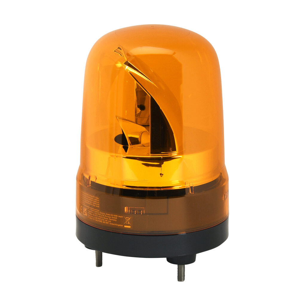 SKH-M2TB-Y - Patlite SK series LED audible-visual signal beacon, 88 dB at 1m, intermittent tone(s), rotating (120rpm), amber, 100mm, 100-240 VAC, IP23, push-in terminal.