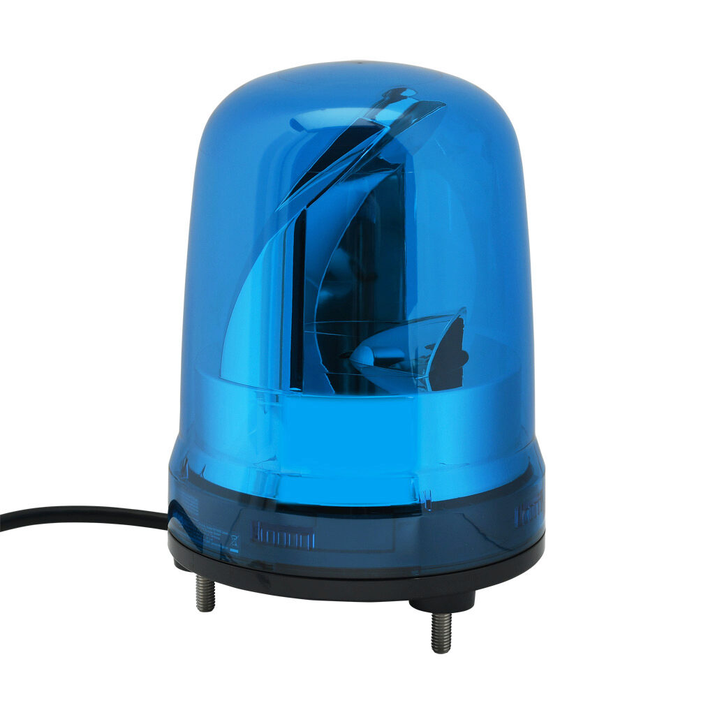 SKP-M1J-B - Patlite SK series LED industrial signal beacon, 150mm, blue, rotating (120rpm), IP23, base mount, 12-24 VDC.