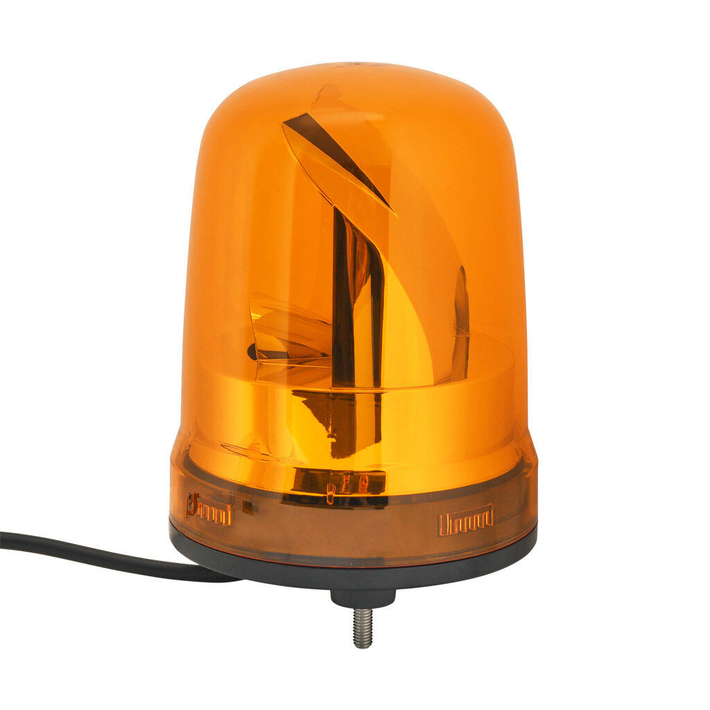 SKP-M1J-Y - Patlite SK series LED industrial signal beacon, 150mm, amber, rotating (120rpm), IP23, base mount, 12-24 VDC.
