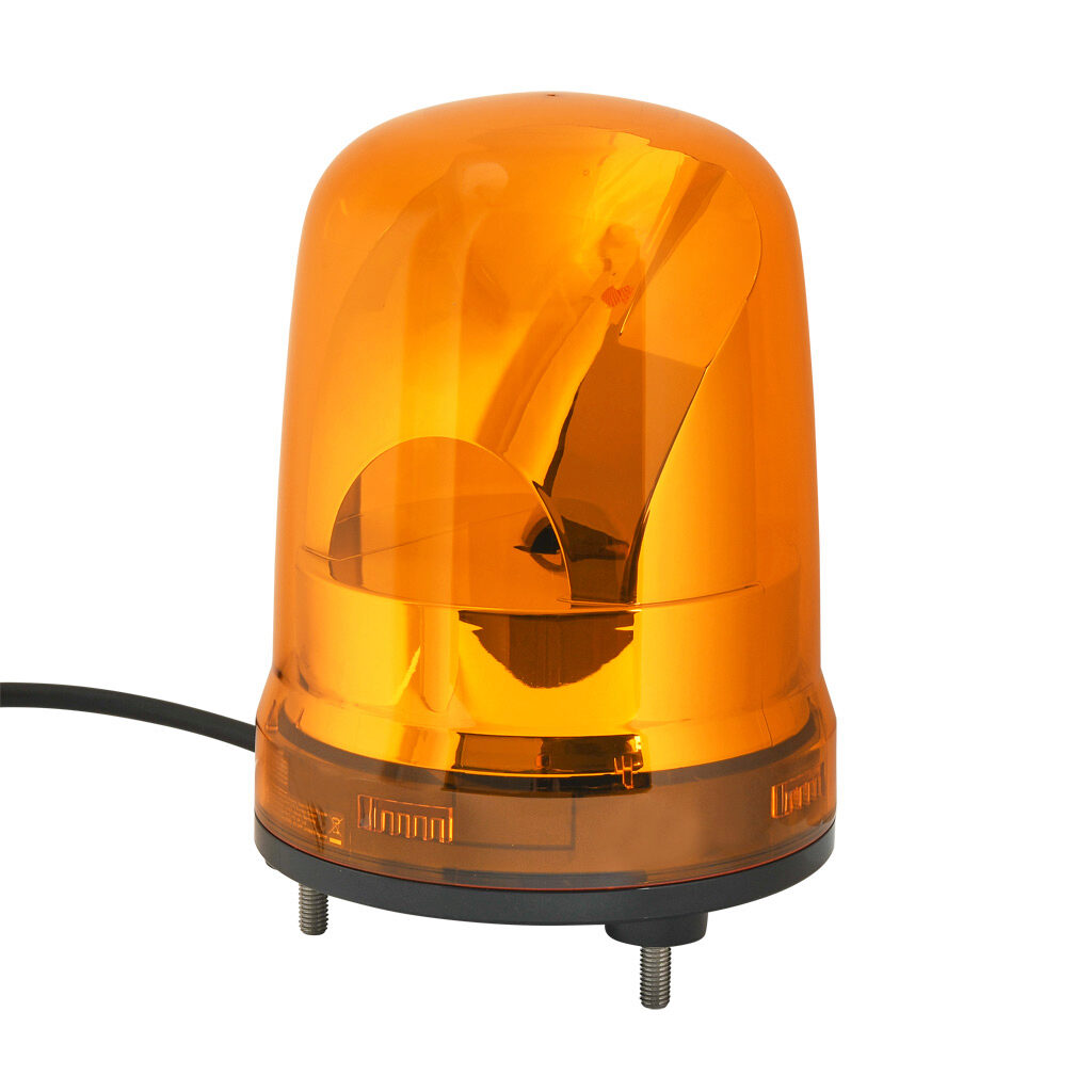 SKP-M2J-Y - Patlite SK series LED industrial signal beacon, 150mm, amber, rotating (120rpm), IP23, base mount, 100-240 VAC.