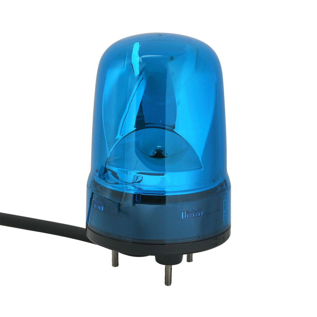 SKS-M2J-B - Patlite SK series LED industrial signal beacon, 80mm, blue, rotating (120rpm), IP23, base mount, 100-240 VAC. IP65 when used with SZW-102 rubber gasket.