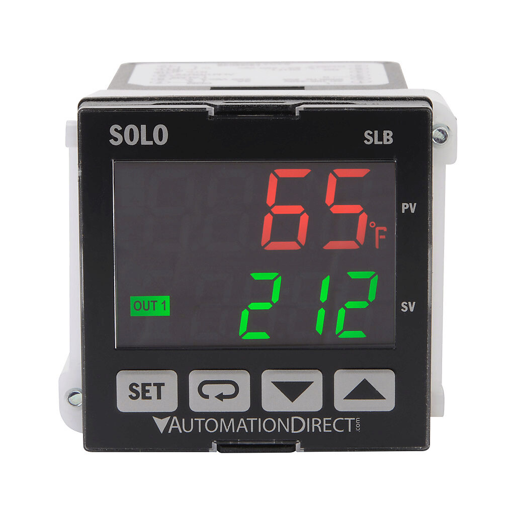 SLB4848-V2 - SOLO basic temperature controller, 48 x 48mm, RTD or thermocouple input, pulse and relay output, (2) 3A Form A (SPST) relays, 100-240 VAC.