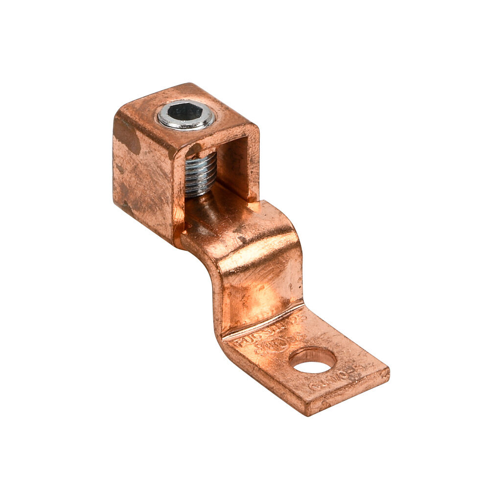 SLU-125-1 - Penn-Union mechanical lug, offset tongue, copper-electrolytic, 125A, 1 openings, (1) 8 AWG solid-1/0 AWG stranded copper.