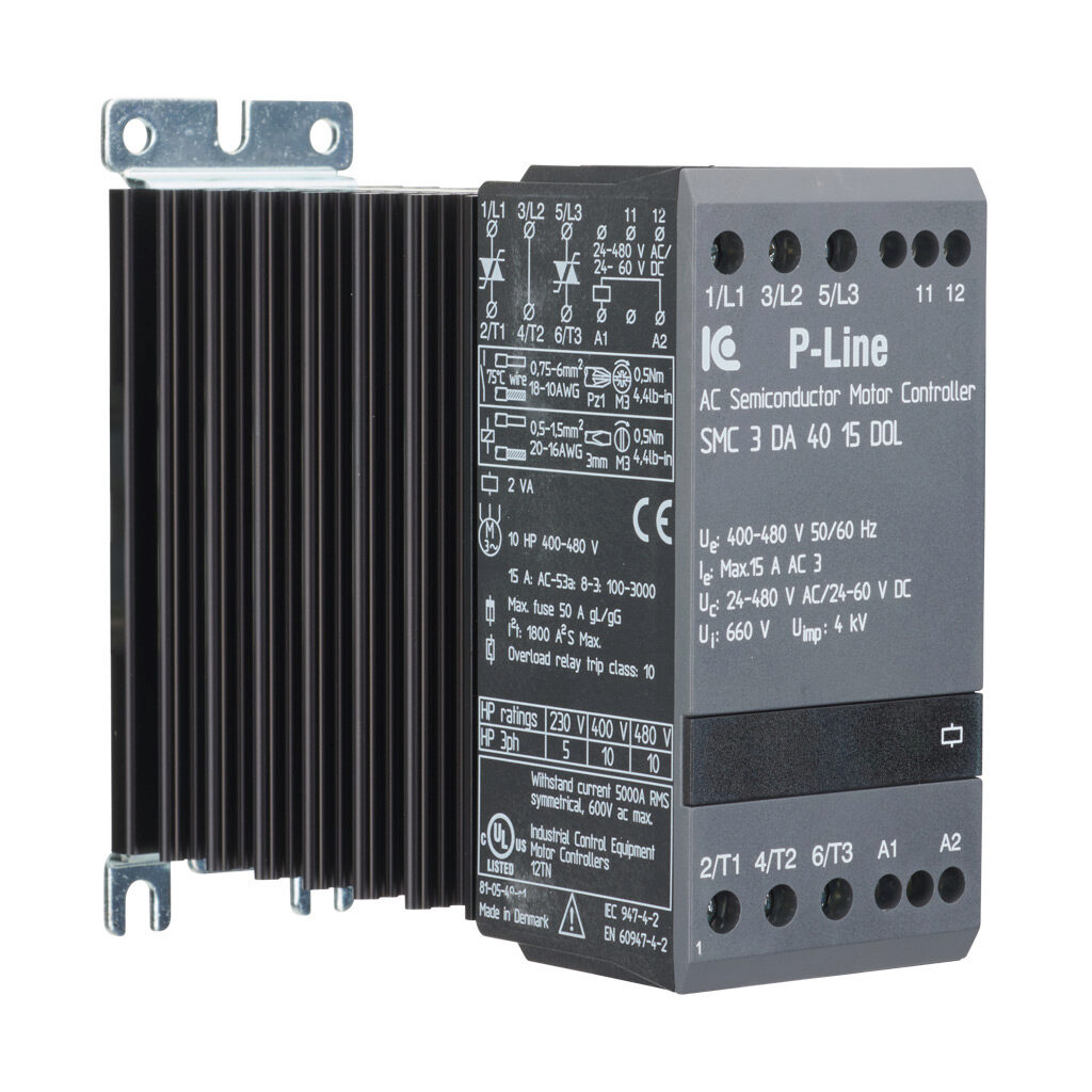 SMC3DA4015DOL - Eltwin SMC3-DOL series solid state contactor, 15A, (2) N.O. SCR switched, (1) Direct power poles, 400-480 VAC (50/60Hz) operating voltage, 24-60 VDC/24-480 VAC coil voltage.