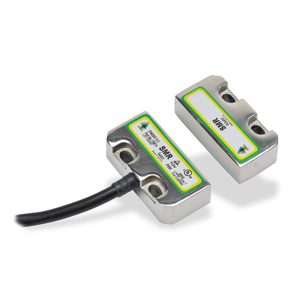 SMR-139014 - IDEM safety switch set, non-contact magnetic, (2) N.C. safety output(s), (1) N.O. monitoring output(s), 316 stainless steel housing, 50 x 25mm, pigtail, 16.4ft/5m cable length.