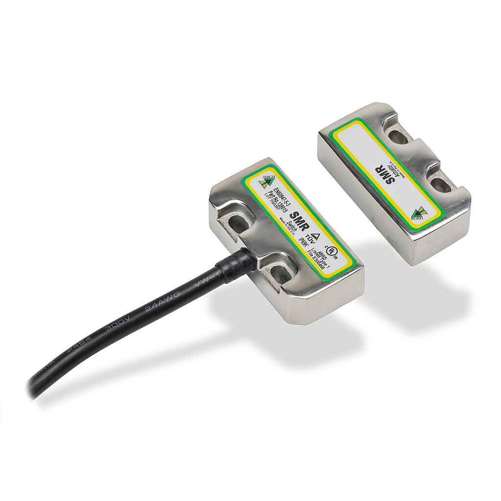 SMR-139015 - IDEM safety switch set, non-contact magnetic, (2) N.C. safety output(s), (1) N.O. monitoring output(s), 316 stainless steel housing, 50 x 25mm, pigtail, 32.8ft/10m cable length.