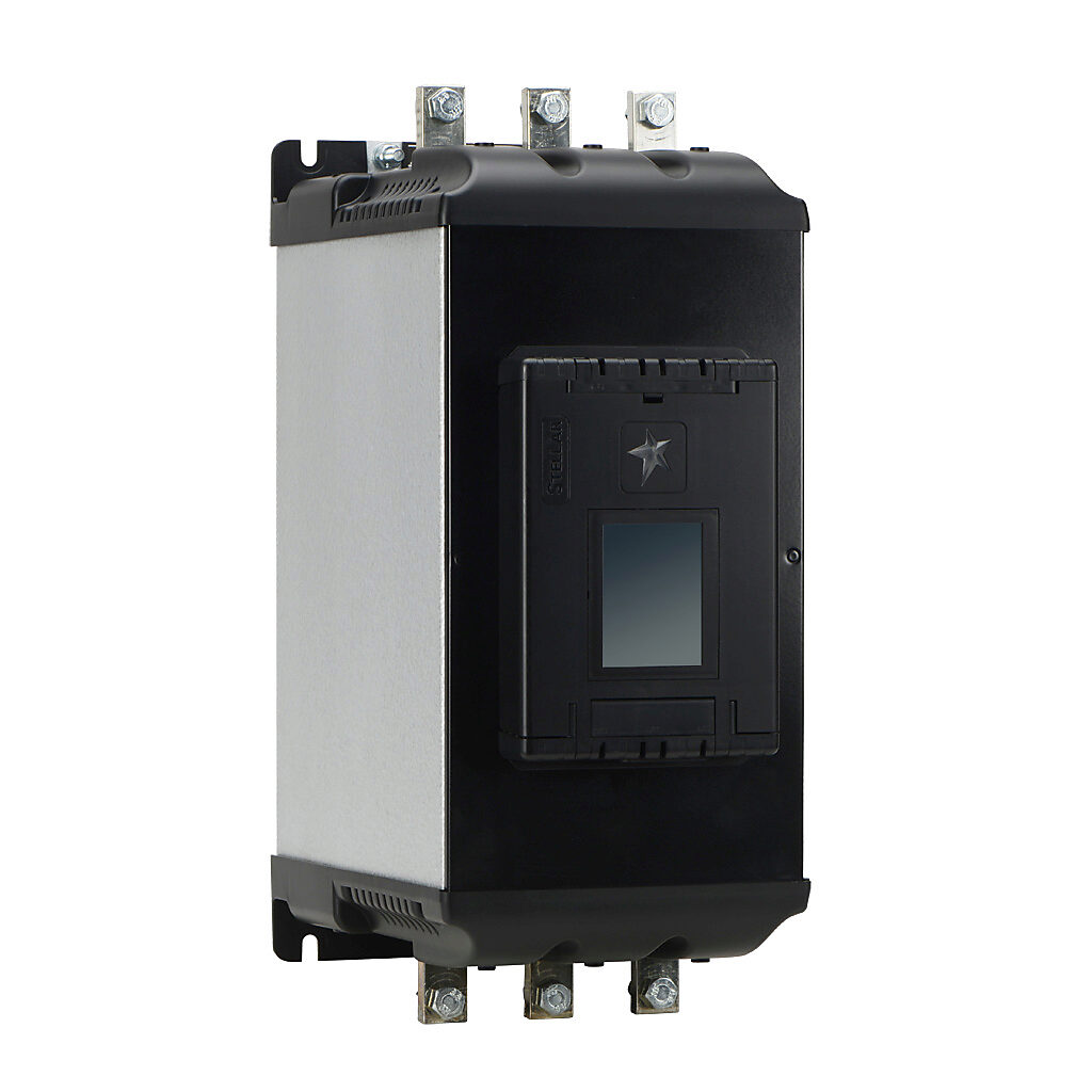 SR55-414 - Stellar SR55 series full-featured soft starter, 414A, 200-480 VAC at 3-phase, Trip Class 10/20/30, rated for 3 start/hour, internally bypassed, 3 frame. Optional EtherNet/IP and Modbus TCP cards available.