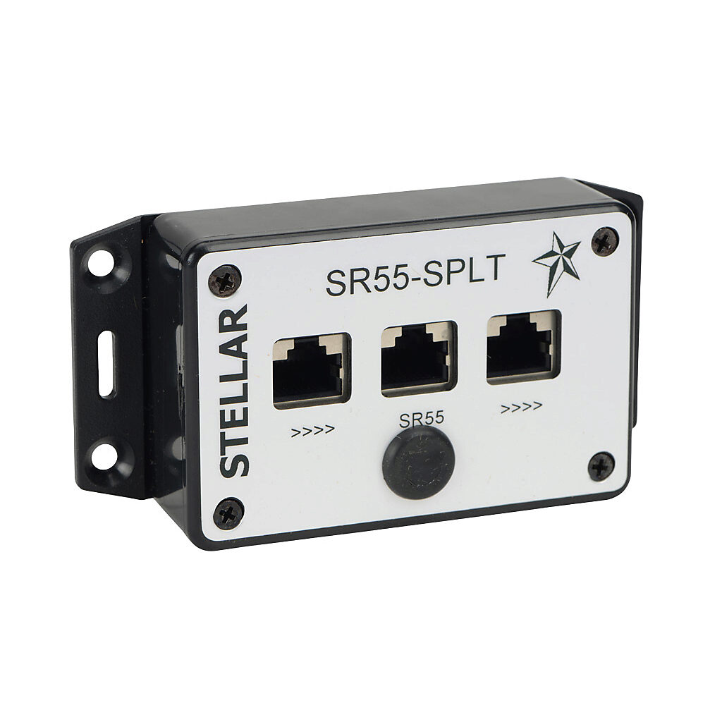 SR55-SPLT - Stellar SR55 series communication splitter, 3 ports, (3) RS-485 (RJ45) female port(s). For use with Stellar SR55 series soft starters. (1) SR55-RJ45-RJ12 adapter and (1) 9.8ft/3m Cat5e cable included.