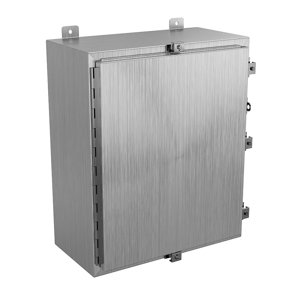 SSN4242010 - Wiegmann enclosure, NEMA 4/4X/12/13, 24 x 20 x 10in (HxWxD), wall mount, 304 stainless steel, No. 3 intermediate polished finish, single-door, stainless steel clamps, padlock hasp and staple.