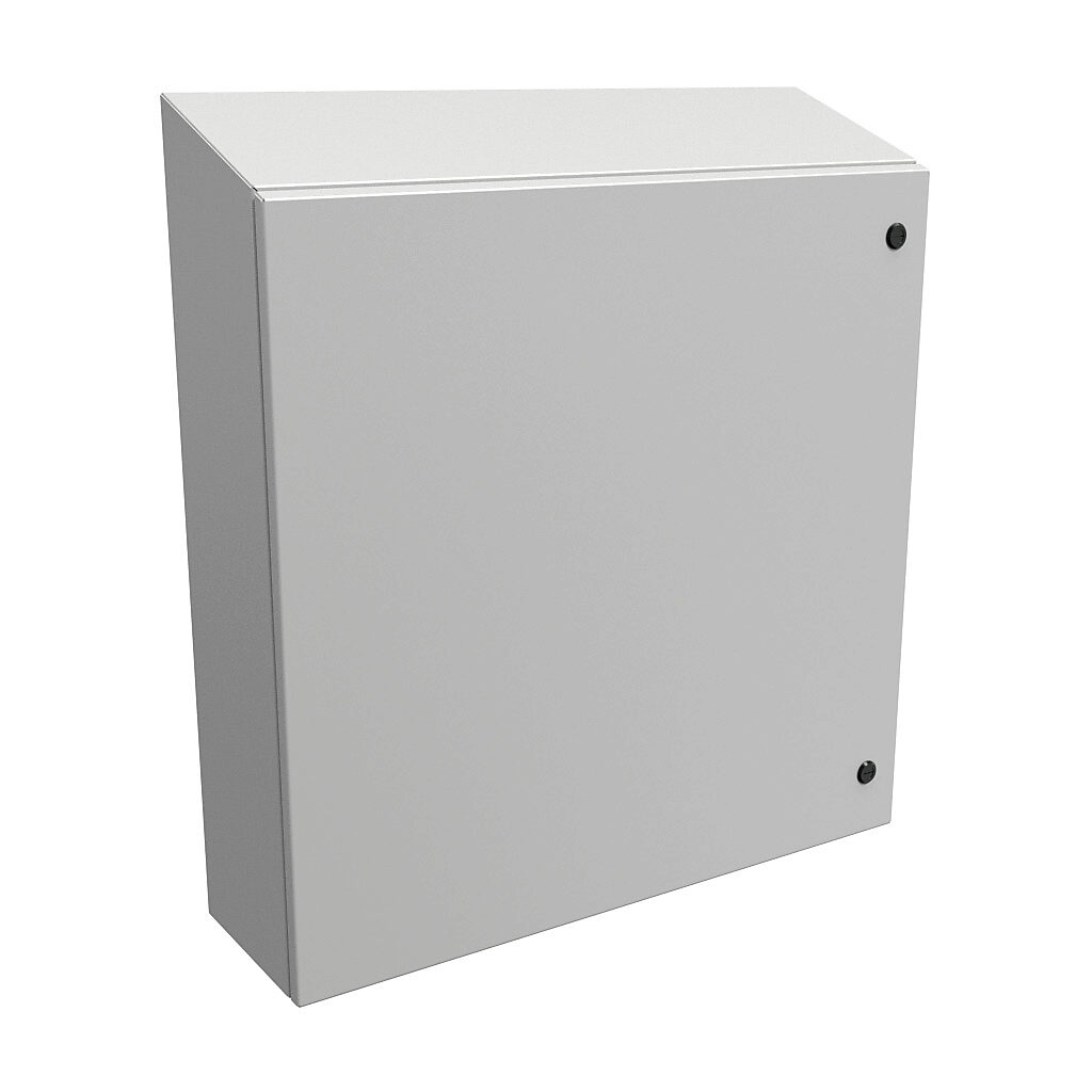 ST30308LG - Hammond Eclipse series enclosure, slope top, NEMA 3R/4/12, 30 x 30 x 8in (HxWxD), wall mount, carbon steel, RAL 7035 light gray, powder coat finish, single-door, 1/4-turn semi-flush latch.