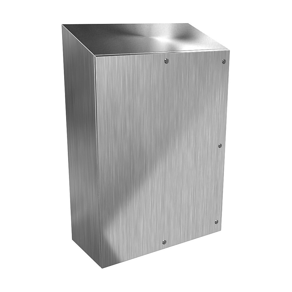 ST483616SS - Hammond Eclipse series enclosure, slope top, NEMA 3R/4/4X/12/13, 48 x 36 x 16in (HxWxD), wall mount, 304 stainless steel, #4 brush finish, single-door, 1/4-turn semi-flush 316 stainless steel latch.