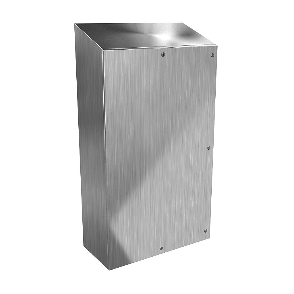 ST603616SS - Hammond Eclipse series enclosure, slope top, NEMA 3R/4/4X/12/13, 60 x 36 x 16in (HxWxD), wall mount, 304 stainless steel, #4 brush finish, single-door, 1/4-turn semi-flush 316 stainless steel latch.