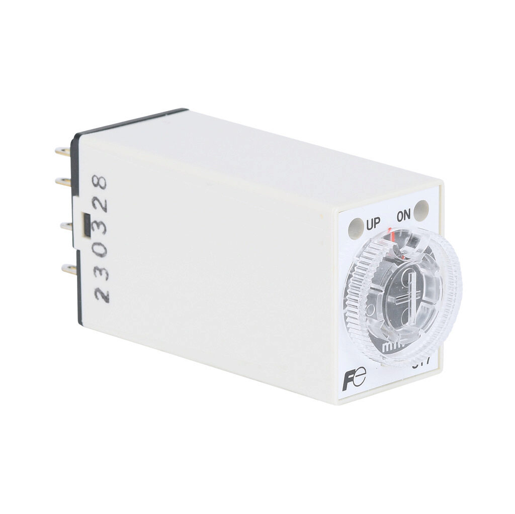 ST7P-2DE1N-ADC - Fuji Electric on-delay relay timer, 1 to 10 minutes selectable timing range, 24 VDC operating voltage, 3A contact rating, (1) DPDT timed relay output(s), socket mount, 8-pin. Requires Fuji Electric TP88X2 timer socket.