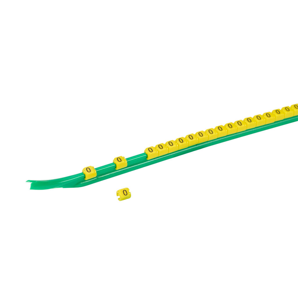 STD03-300-0-YL-AD - TE Connectivity snap-on wire marker, single number (0), black on yellow, accepts wire size 1.9-2.6mm (0.07-0.10in). For use with most 22-20 AWG MTW and 18-16 AWG TFFN wire. Package of 300.