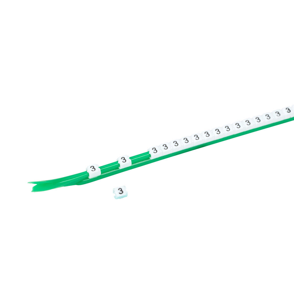 STD03-300-3-WH-AD - TE Connectivity snap-on wire marker, single number (3), black on white, accepts wire size 1.9-2.6mm (0.07-0.10in). For use with most 22-20 AWG MTW and 18-16 AWG TFFN wire. Package of 300.