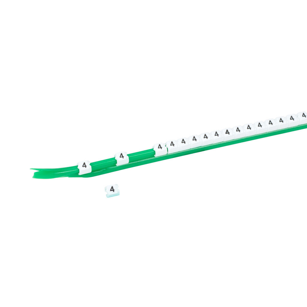 STD03-300-4-WH-AD - TE Connectivity snap-on wire marker, single number (4), black on white, accepts wire size 1.9-2.6mm (0.07-0.10in). For use with most 22-20 AWG MTW and 18-16 AWG TFFN wire. Package of 300.