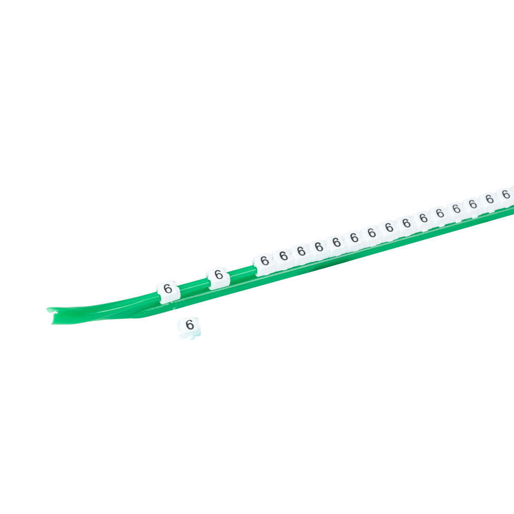 STD03-300-6-WH-AD - TE Connectivity snap-on wire marker, single number (6), black on white, accepts wire size 1.9-2.6mm (0.07-0.10in). For use with most 22-20 AWG MTW and 18-16 AWG TFFN wire. Package of 300.