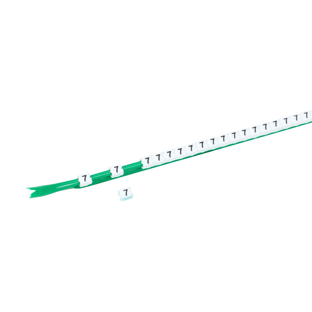 STD03-300-7-WH-AD - TE Connectivity snap-on wire marker, single number (7), black on white, accepts wire size 1.9-2.6mm (0.07-0.10in). For use with most 22-20 AWG MTW and 18-16 AWG TFFN wire. Package of 300.