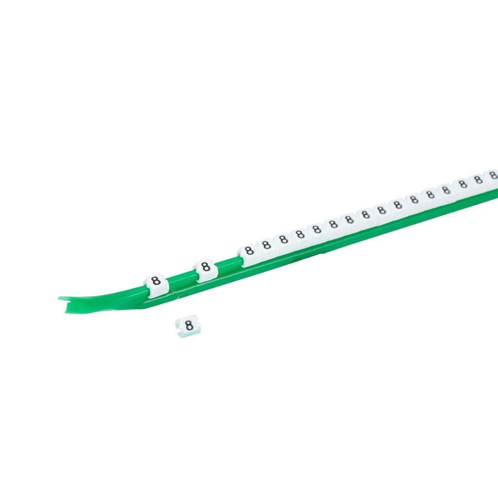 STD03-300-8-WH-AD - TE Connectivity snap-on wire marker, single number (8), black on white, accepts wire size 1.9-2.6mm (0.07-0.10in). For use with most 22-20 AWG MTW and 18-16 AWG TFFN wire. Package of 300.