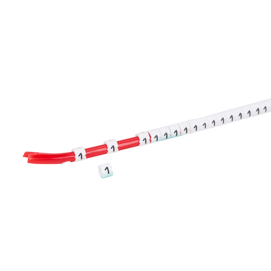 STD06-300-1-WH-AD - TE Connectivity snap-on wire marker, single number (1), black on white, accepts wire size 2.6-3.5mm (0.10-0.13in). For use with most 18-14 AWG MTW and 14-12 AWG THHN wire. Package of 300.