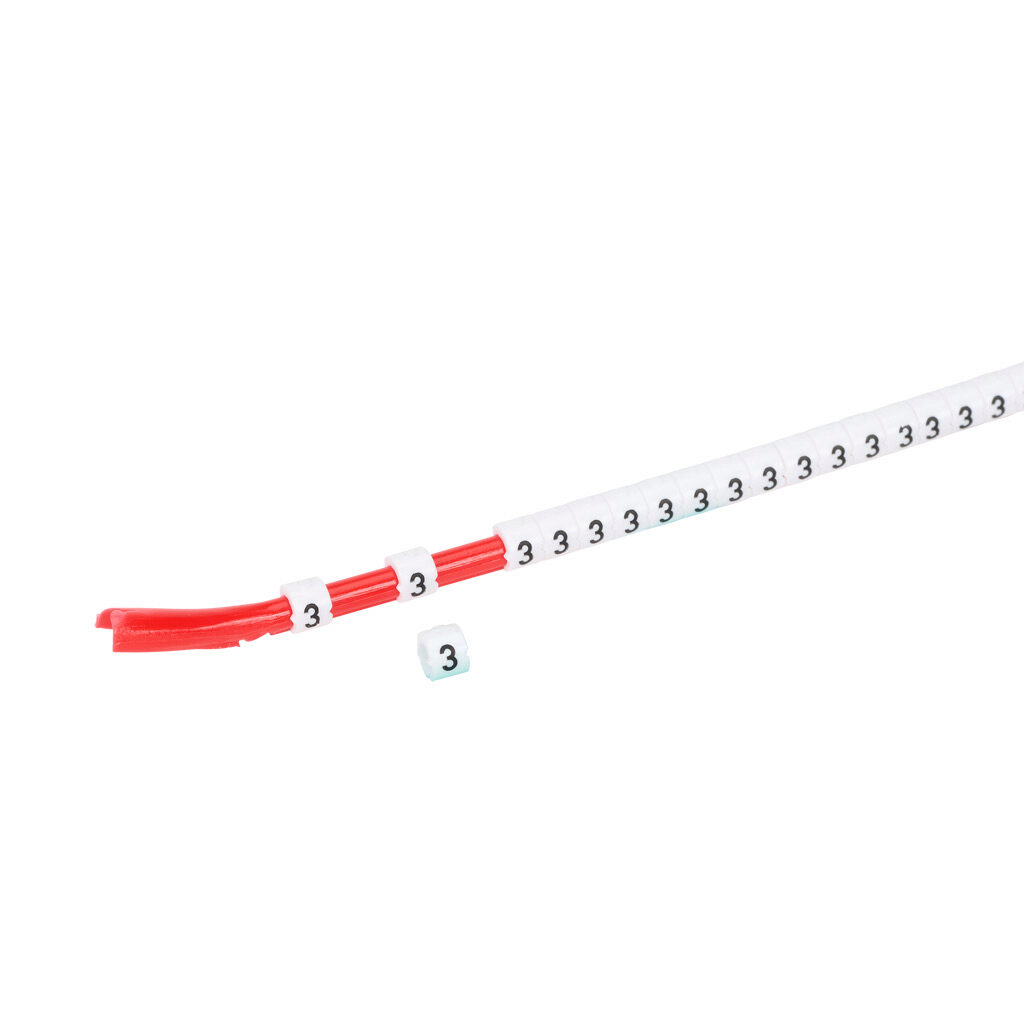 STD06-300-3-WH-AD - TE Connectivity snap-on wire marker, single number (3), black on white, accepts wire size 2.6-3.5mm (0.10-0.13in). For use with most 18-14 AWG MTW and 14-12 AWG THHN wire. Package of 300.