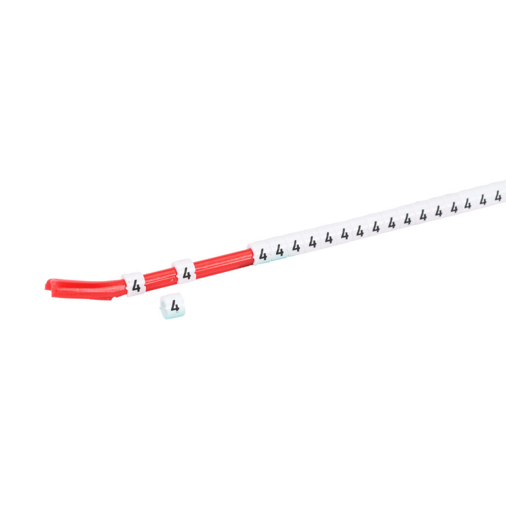 STD06-300-4-WH-AD - TE Connectivity snap-on wire marker, single number (4), black on white, accepts wire size 2.6-3.5mm (0.10-0.13in). For use with most 18-14 AWG MTW and 14-12 AWG THHN wire. Package of 300.
