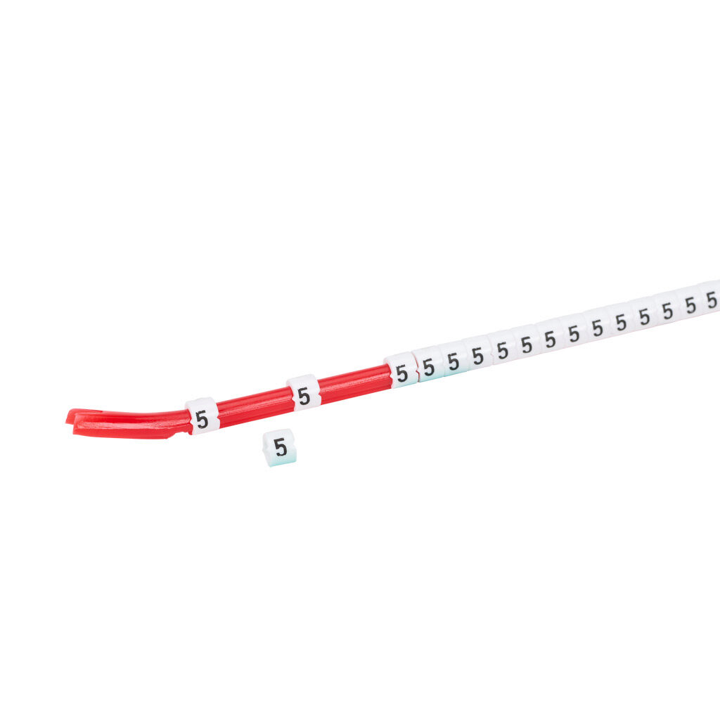 STD06-300-5-WH-AD - TE Connectivity snap-on wire marker, single number (5), black on white, accepts wire size 2.6-3.5mm (0.10-0.13in). For use with most 18-14 AWG MTW and 14-12 AWG THHN wire. Package of 300.