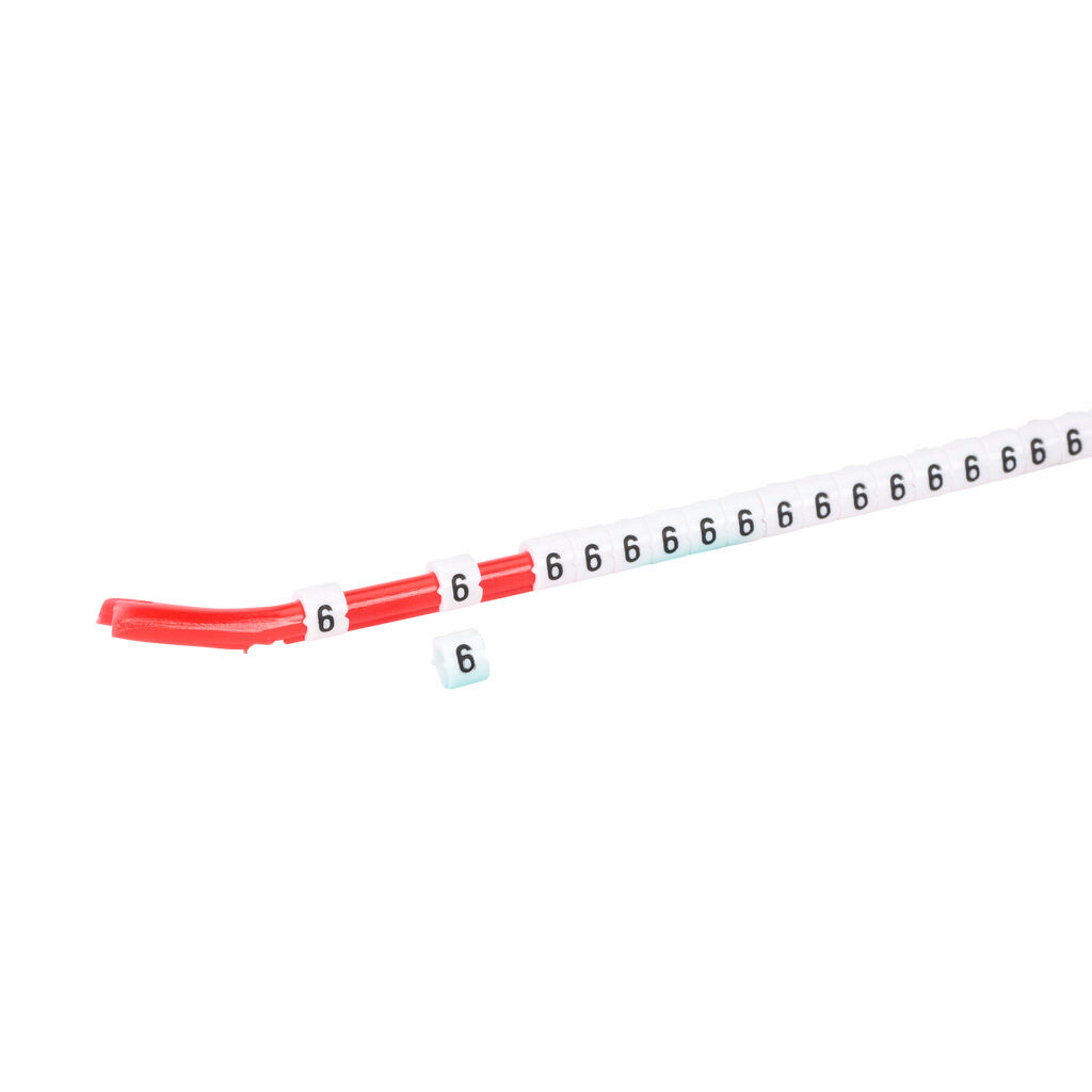 STD06-300-6-WH-AD - TE Connectivity snap-on wire marker, single number (6), black on white, accepts wire size 2.6-3.5mm (0.10-0.13in). For use with most 18-14 AWG MTW and 14-12 AWG THHN wire. Package of 300.
