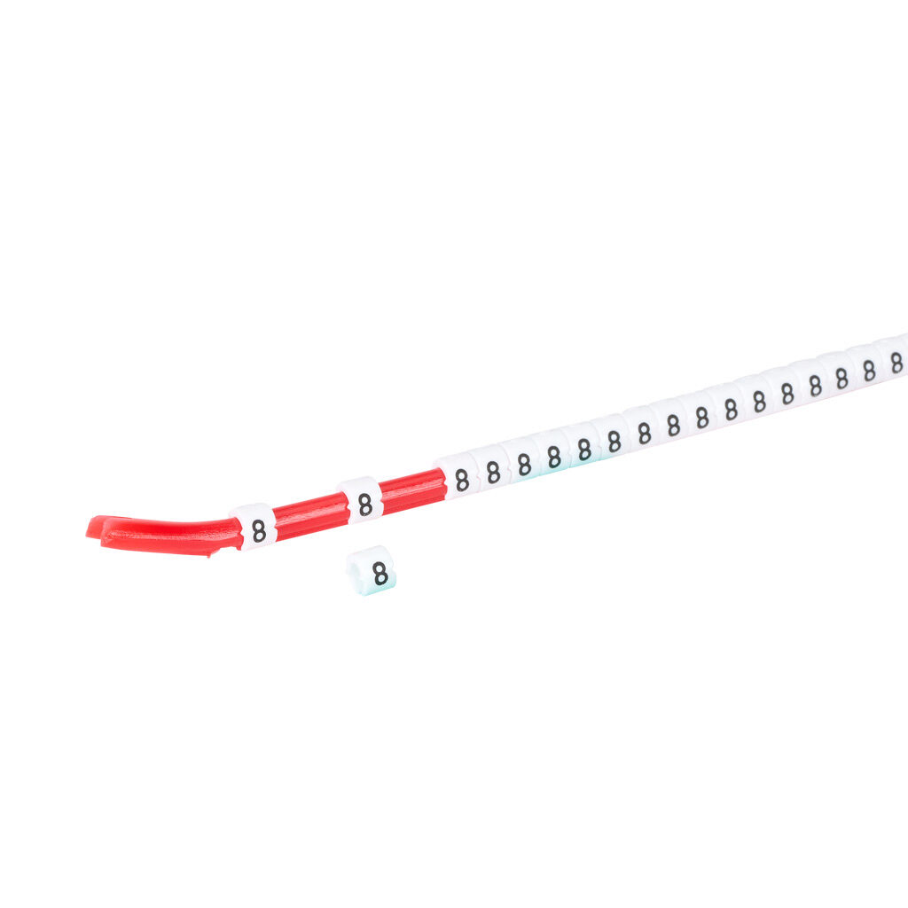 STD06-300-8-WH-AD - TE Connectivity snap-on wire marker, single number (8), black on white, accepts wire size 2.6-3.5mm (0.10-0.13in). For use with most 18-14 AWG MTW and 14-12 AWG THHN wire. Package of 300.
