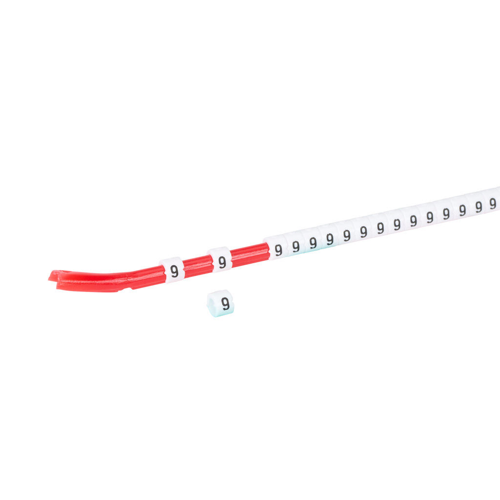 STD06-300-9-WH-AD - TE Connectivity snap-on wire marker, single number (9), black on white, accepts wire size 2.6-3.5mm (0.10-0.13in). For use with most 18-14 AWG MTW and 14-12 AWG THHN wire. Package of 300.