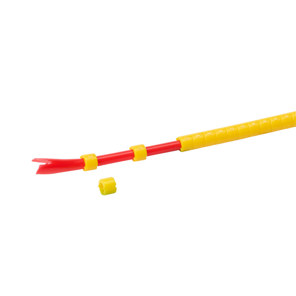 STD06-300-BLK-YL-AD - TE Connectivity snap-on wire marker, blank, black on yellow, accepts wire size 2.6-3.5mm (0.10-0.13in). For use with most 18-14 AWG MTW and 14-12 AWG THHN wire. Package of 300.