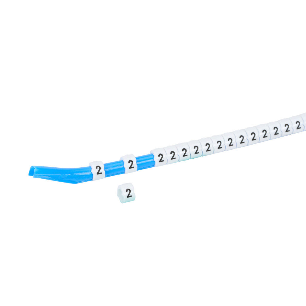 STD09-300-2-WH-AD - TE Connectivity snap-on wire marker, single number (2), black on white, accepts wire size 3.2-4.5mm (0.12in-0.17in). For use with most 14-12 AWG MTW and 12-10 AWG THHN wire. Package of 300.