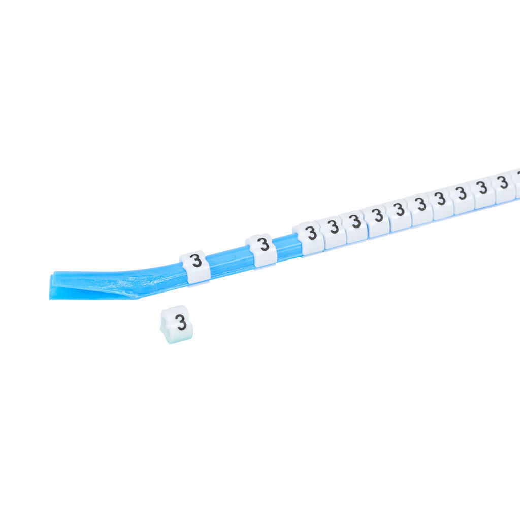 STD09-300-3-WH-AD - TE Connectivity snap-on wire marker, single number (3), black on white, accepts wire size 3.2-4.5mm (0.12in-0.17in). For use with most 14-12 AWG MTW and 12-10 AWG THHN wire. Package of 300.