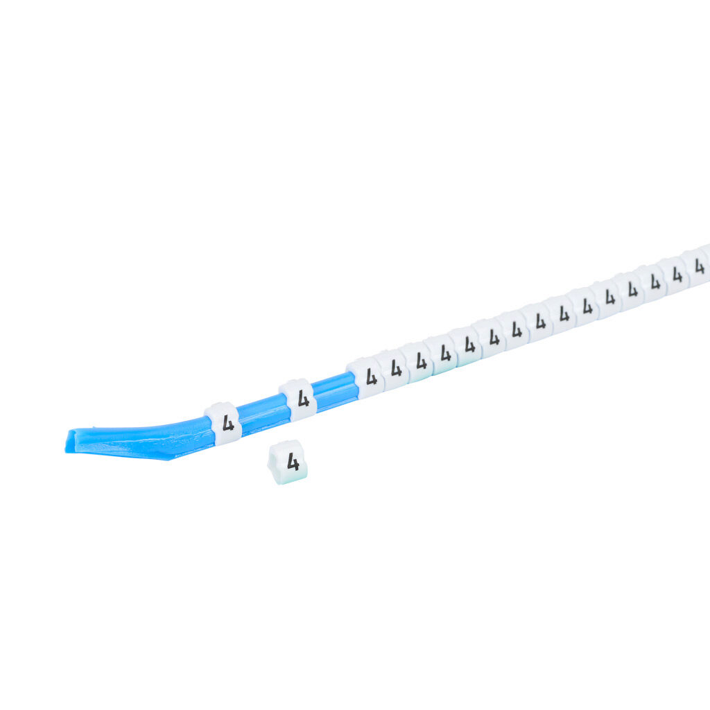 STD09-300-4-WH-AD - TE Connectivity snap-on wire marker, single number (4), black on white, accepts wire size 3.2-4.5mm (0.12in-0.17in). For use with most 14-12 AWG MTW and 12-10 AWG THHN wire. Package of 300.