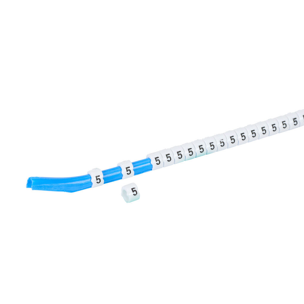STD09-300-5-WH-AD - TE Connectivity snap-on wire marker, single number (5), black on white, accepts wire size 3.2-4.5mm (0.12in-0.17in). For use with most 14-12 AWG MTW and 12-10 AWG THHN wire. Package of 300.