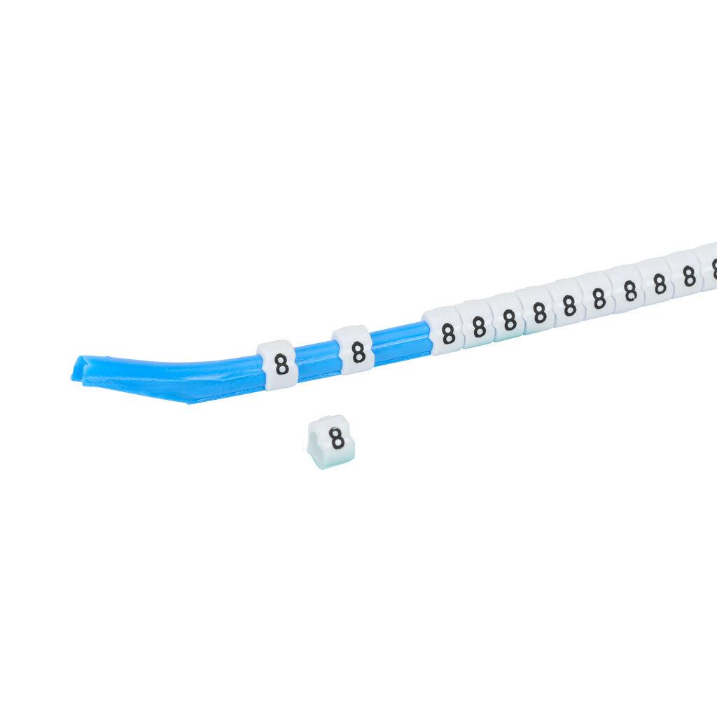 STD09-300-8-WH-AD - TE Connectivity snap-on wire marker, single number (8), black on white, accepts wire size 3.2-4.5mm (0.12in-0.17in). For use with most 14-12 AWG MTW and 12-10 AWG THHN wire. Package of 300.