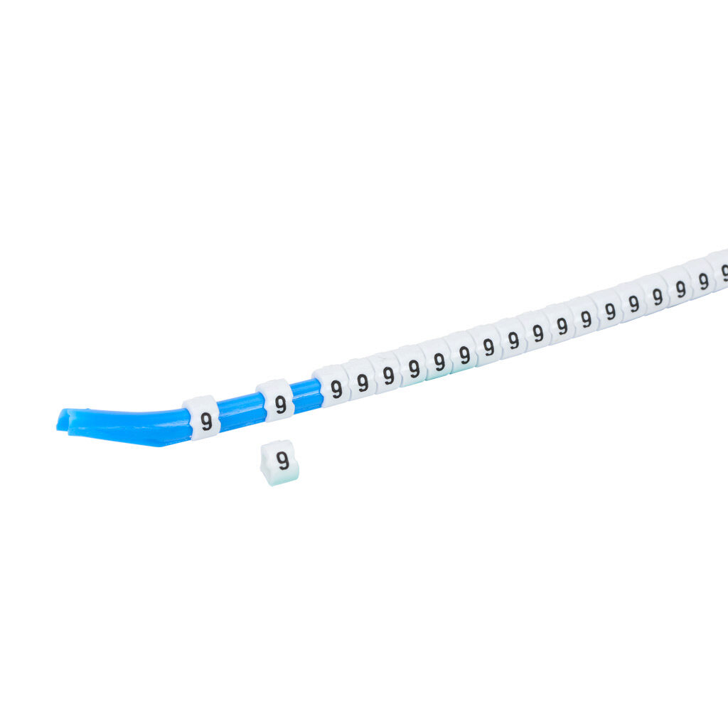 STD09-300-9-WH-AD - TE Connectivity snap-on wire marker, single number (9), black on white, accepts wire size 3.2-4.5mm (0.12in-0.17in). For use with most 14-12 AWG MTW and 12-10 AWG THHN wire. Package of 300.