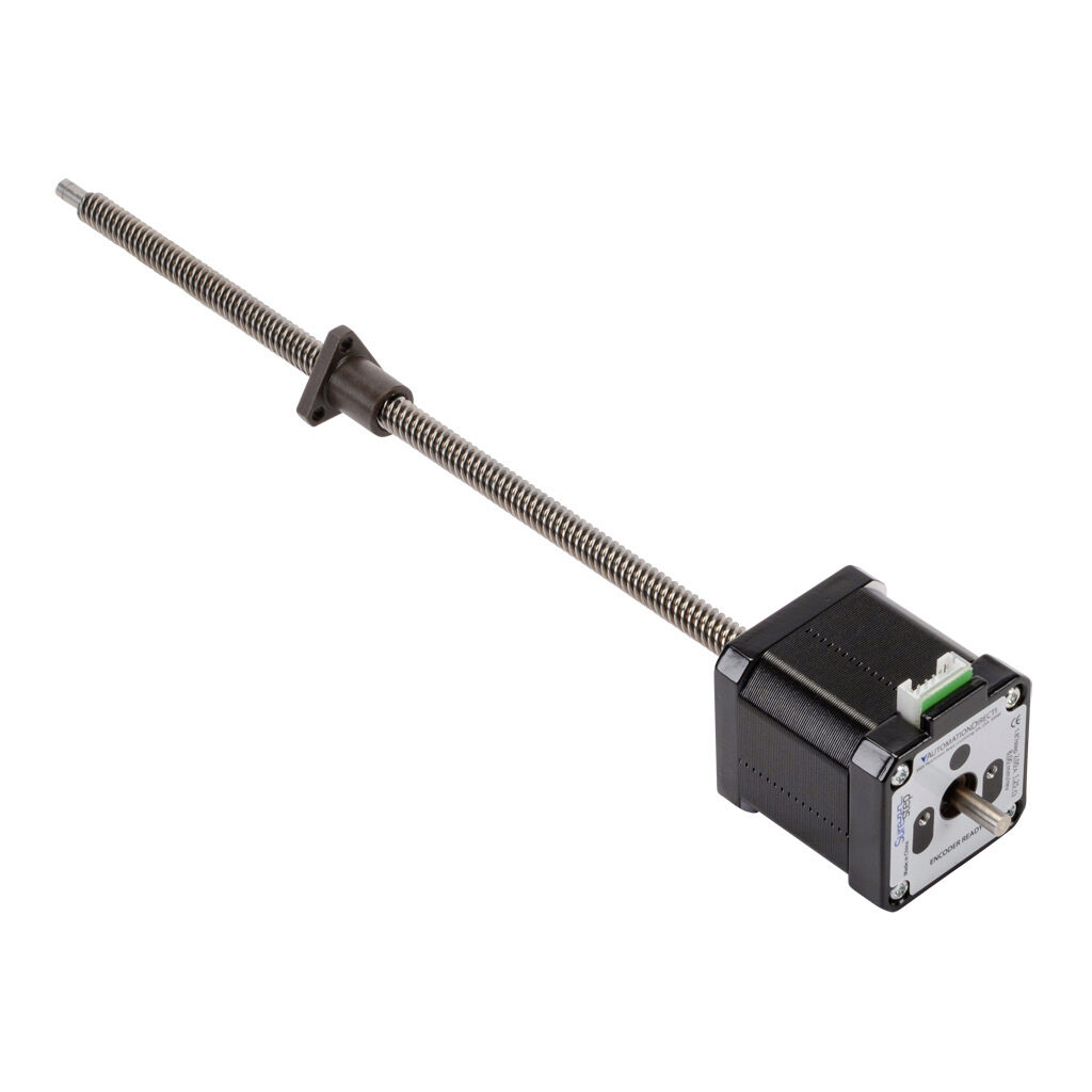 STP-LE17-3E09ADJ - SureStep stepper motor linear actuator, external nut, encoder ready, NEMA 17 frame, IP40, triple stack, 2A, 9in lead screw length, 8mm/rev, 8mm lead screw diameter, screw code E, journal and groove end machining.