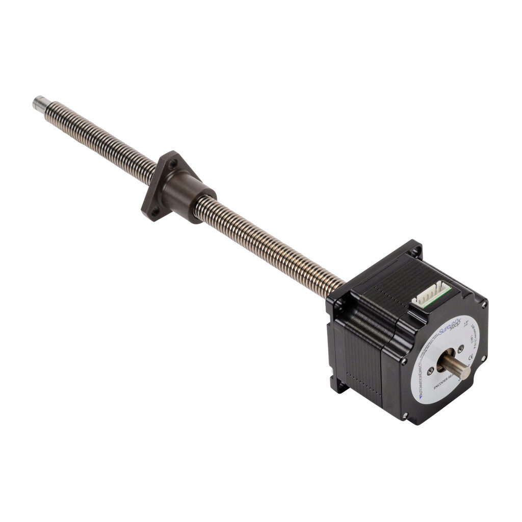 STP-LE23-1G09ADJ - SureStep stepper motor linear actuator, external nut, encoder ready, NEMA 23 frame, IP40, single stack, 2.1A, 9in lead screw length, 2mm/rev, 12mm lead screw diameter, screw code G, journal and groove end machining.
