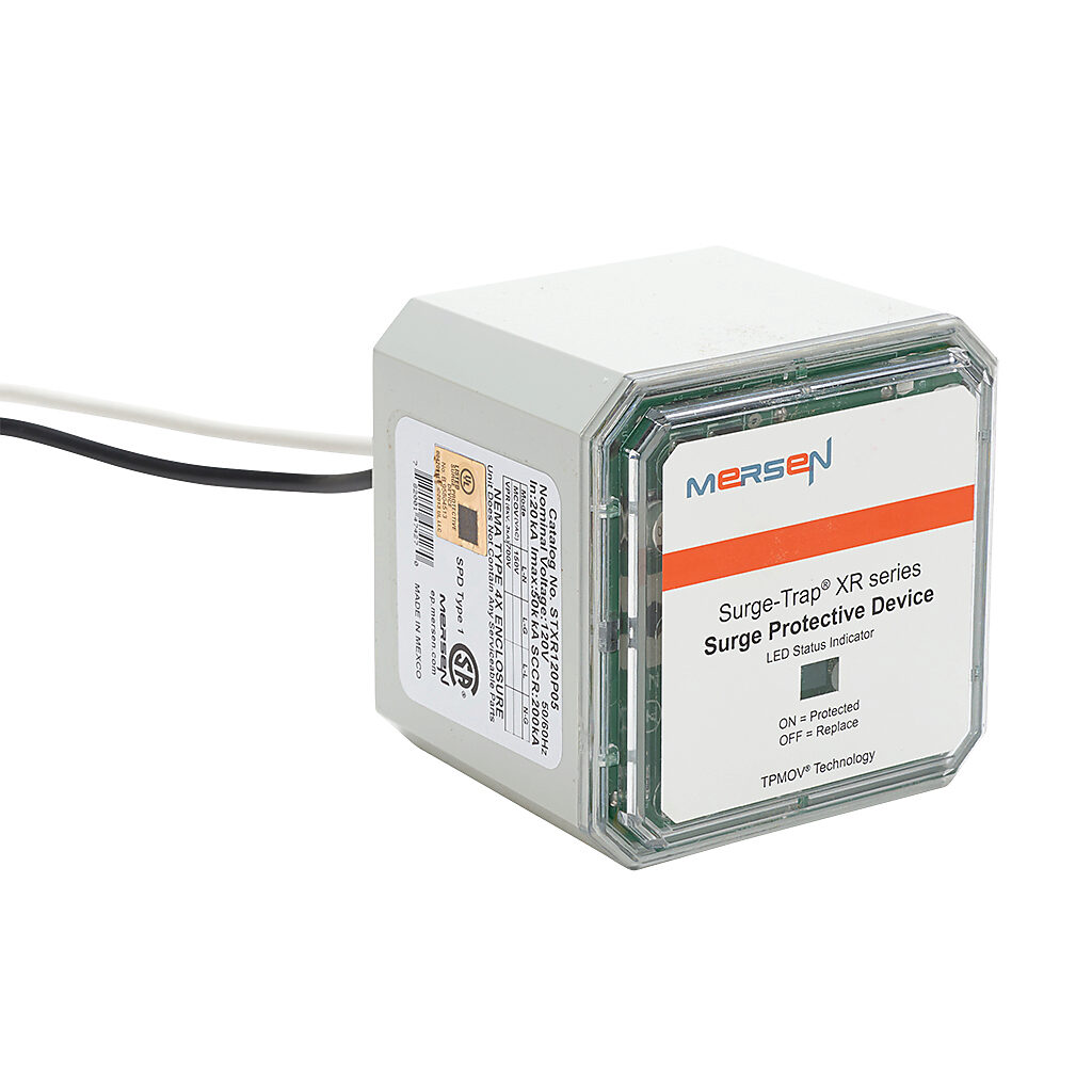 STXR120P05 - Mersen STXR series power Surge Protective Device (SPD), 20 kA discharge current, 120 VAC 1-Phase, parallel circuit, NEMA 4/4X enclosure rating, 3/4in NPSM mount.
